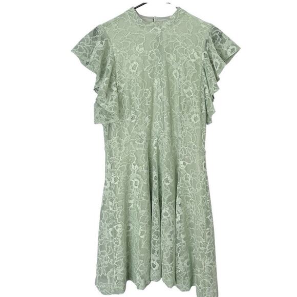 Anthropologie Maeve Flutter-Sleeve Mock-Neck Mini Dress Womens L Moss Mint Green - Picture 2 of 5